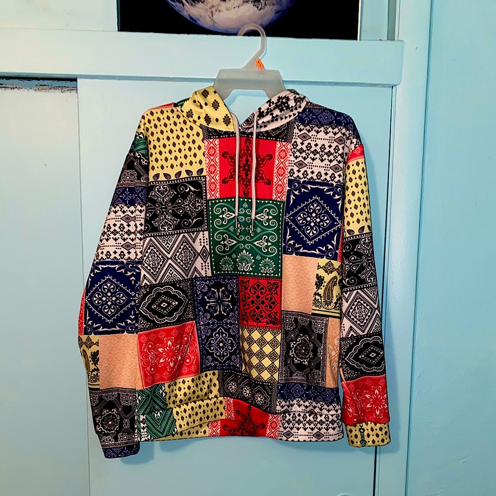 Bandana Tribal Print Casual Kangaroo Pocket Hoodie